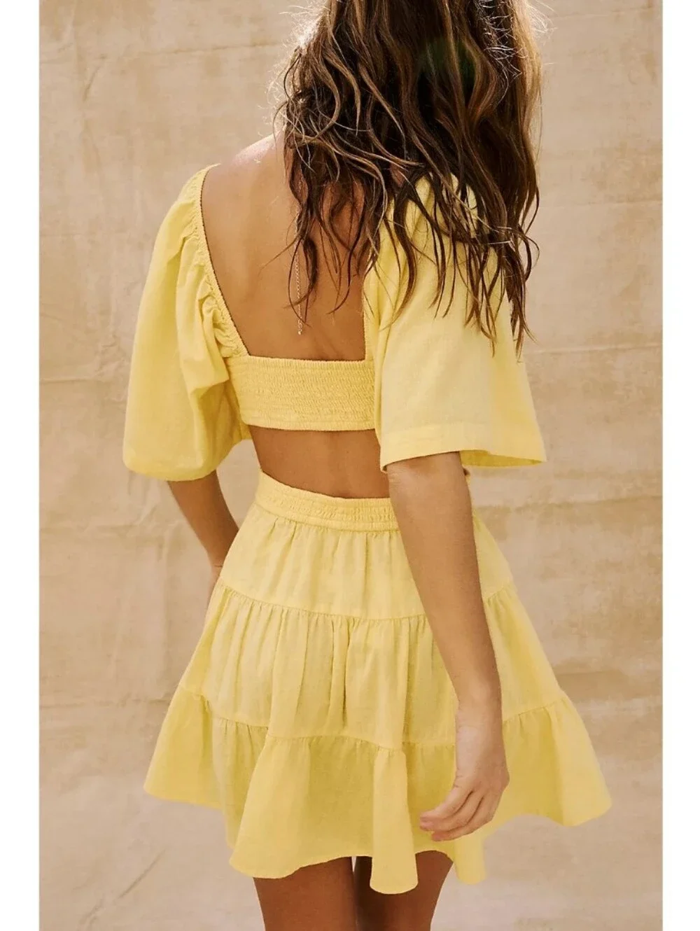 Free People Cross of Sunlight Lilac Cutout Tiered Mini Dress